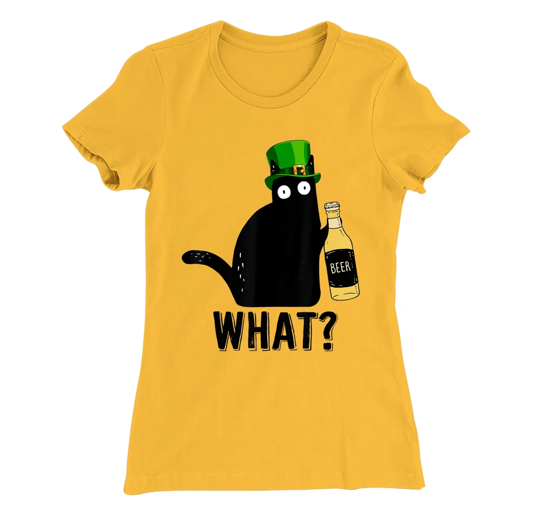 Womens Funny Black Cat St Patricks Day Shirt Pattys Day Cat What T-Shirt, Women T-Shirt