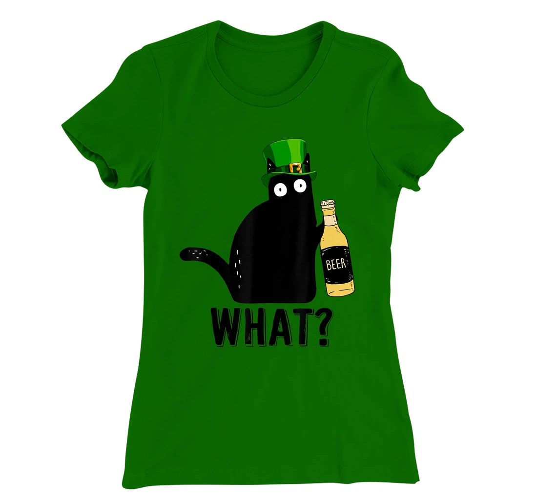 Womens Funny Black Cat St Patricks Day Shirt Pattys Day Cat What T-Shirt, Women T-Shirt