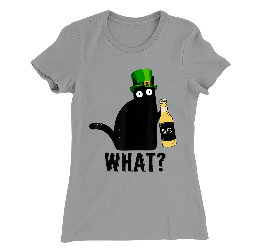 Womens Funny Black Cat St Patricks Day Shirt Pattys Day Cat What T-Shirt, Women T-Shirt