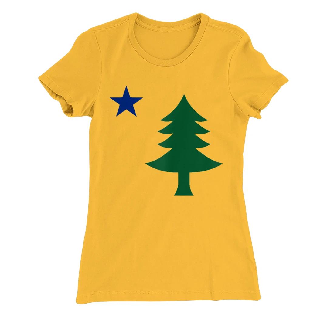 Womens 1901 Old First Flag of Maine Pine Tree and Star T-Shirt, Women T-Shirt