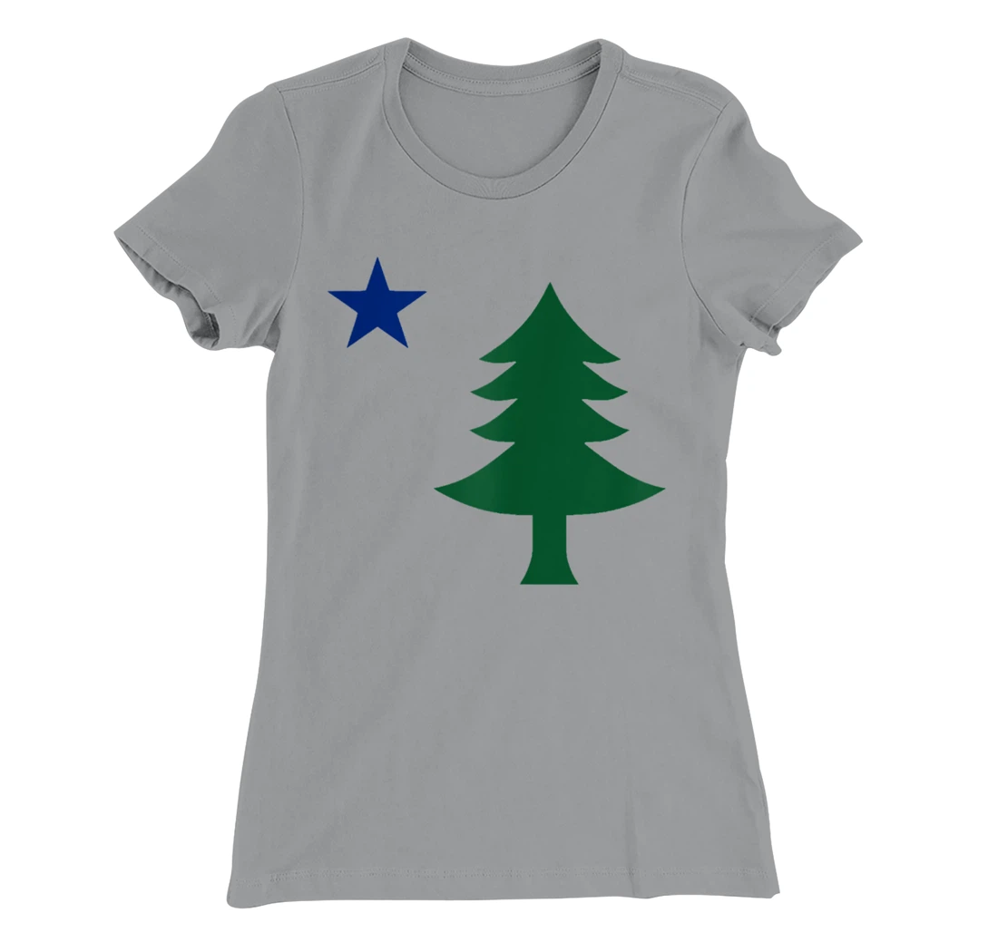 Womens 1901 Old First Flag of Maine Pine Tree and Star T-Shirt, Women T-Shirt