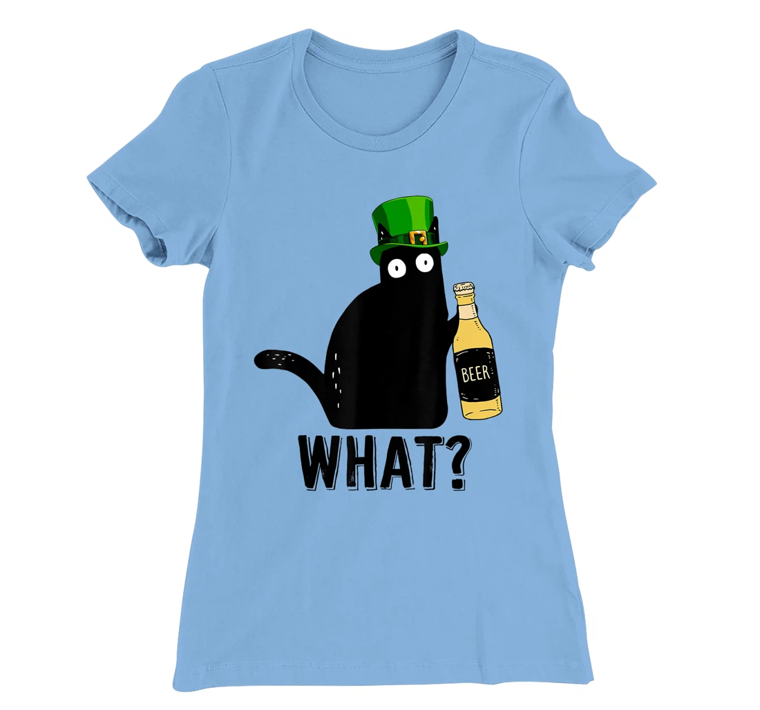 Womens Funny Black Cat St Patricks Day Shirt Pattys Day Cat What T-Shirt, Women T-Shirt