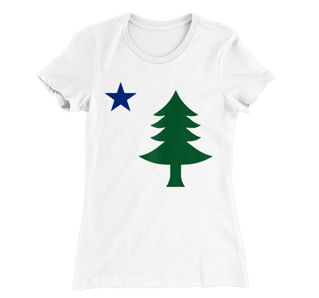 Womens 1901 Old First Flag of Maine Pine Tree and Star T-Shirt, Women T-Shirt