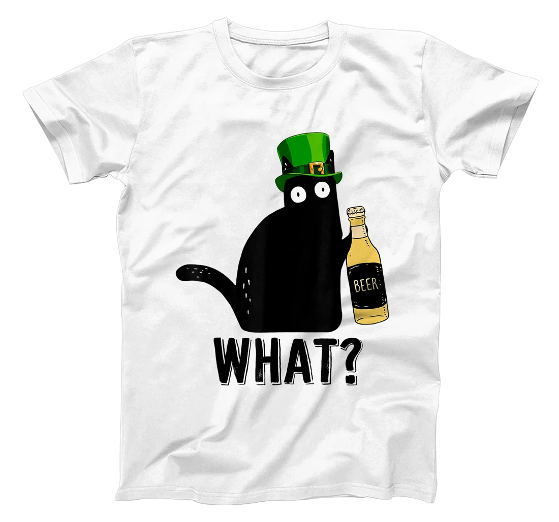 Womens Funny Black Cat St Patricks Day Shirt Pattys Day Cat What T-Shirt, Women T-Shirt