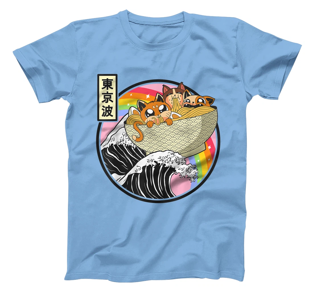 Womens Cute Cats Eating Ramen Kanagawa Wave Anime Vaporwave Kawaii T-Shirt, Kid T-Shirt and Women T-Shirt