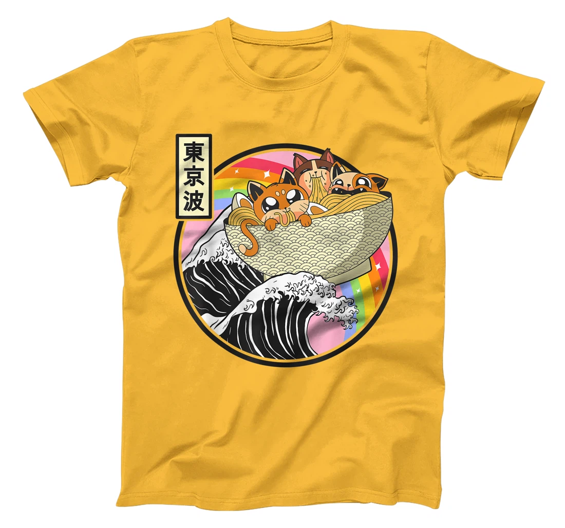 Womens Cute Cats Eating Ramen Kanagawa Wave Anime Vaporwave Kawaii T-Shirt, Kid T-Shirt and Women T-Shirt