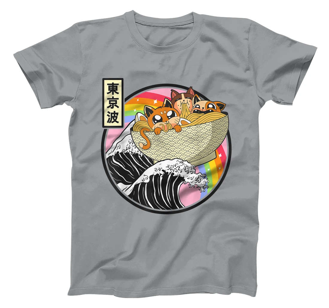 Womens Cute Cats Eating Ramen Kanagawa Wave Anime Vaporwave Kawaii T-Shirt, Kid T-Shirt and Women T-Shirt