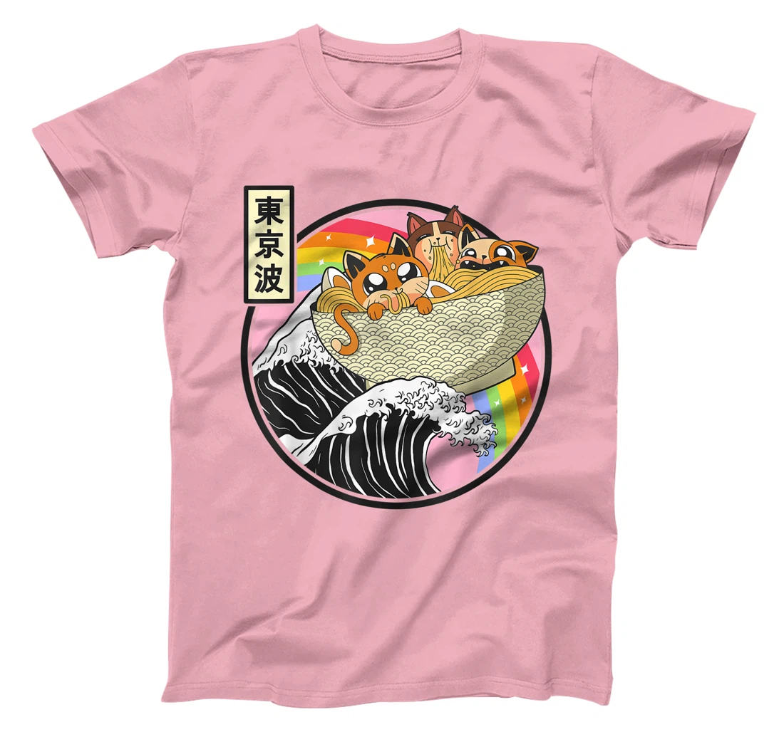 Womens Cute Cats Eating Ramen Kanagawa Wave Anime Vaporwave Kawaii T-Shirt, Kid T-Shirt and Women T-Shirt