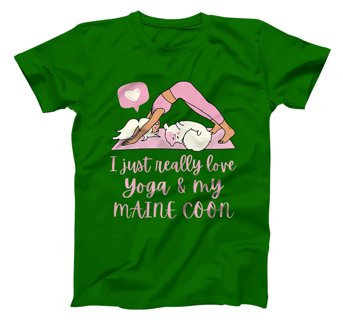 Womens I Just Really Love Yoga And My Maine Coon Cat T-Shirt, Women T-Shirt