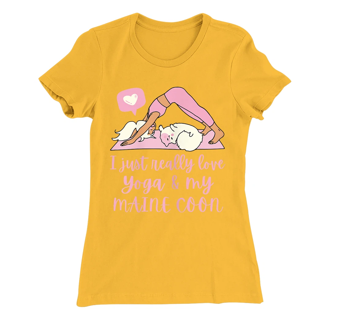 Womens I Just Really Love Yoga And My Maine Coon Cat T-Shirt, Women T-Shirt