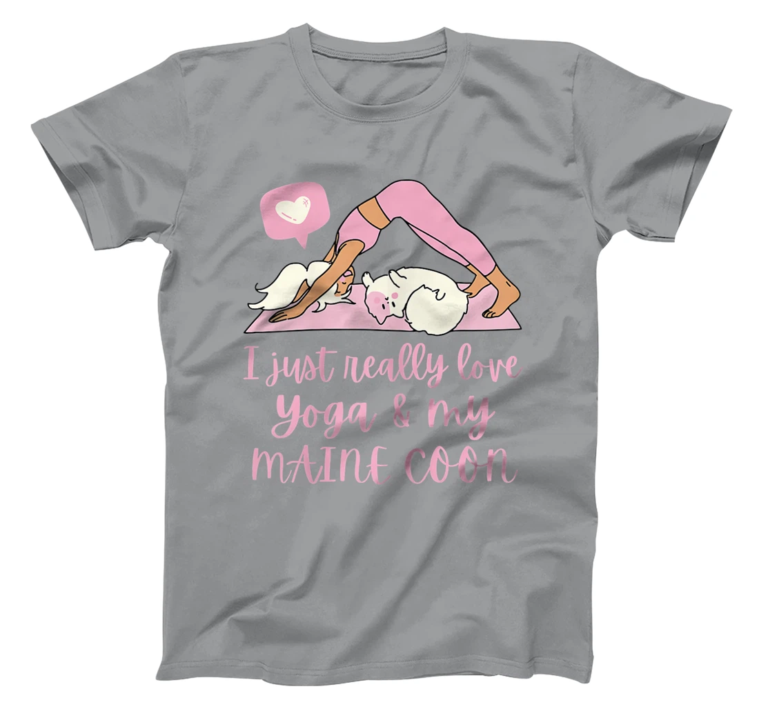 Womens I Just Really Love Yoga And My Maine Coon Cat T-Shirt, Women T-Shirt