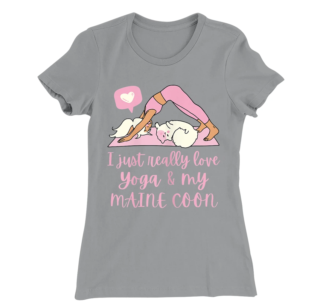 Womens I Just Really Love Yoga And My Maine Coon Cat T-Shirt, Women T-Shirt