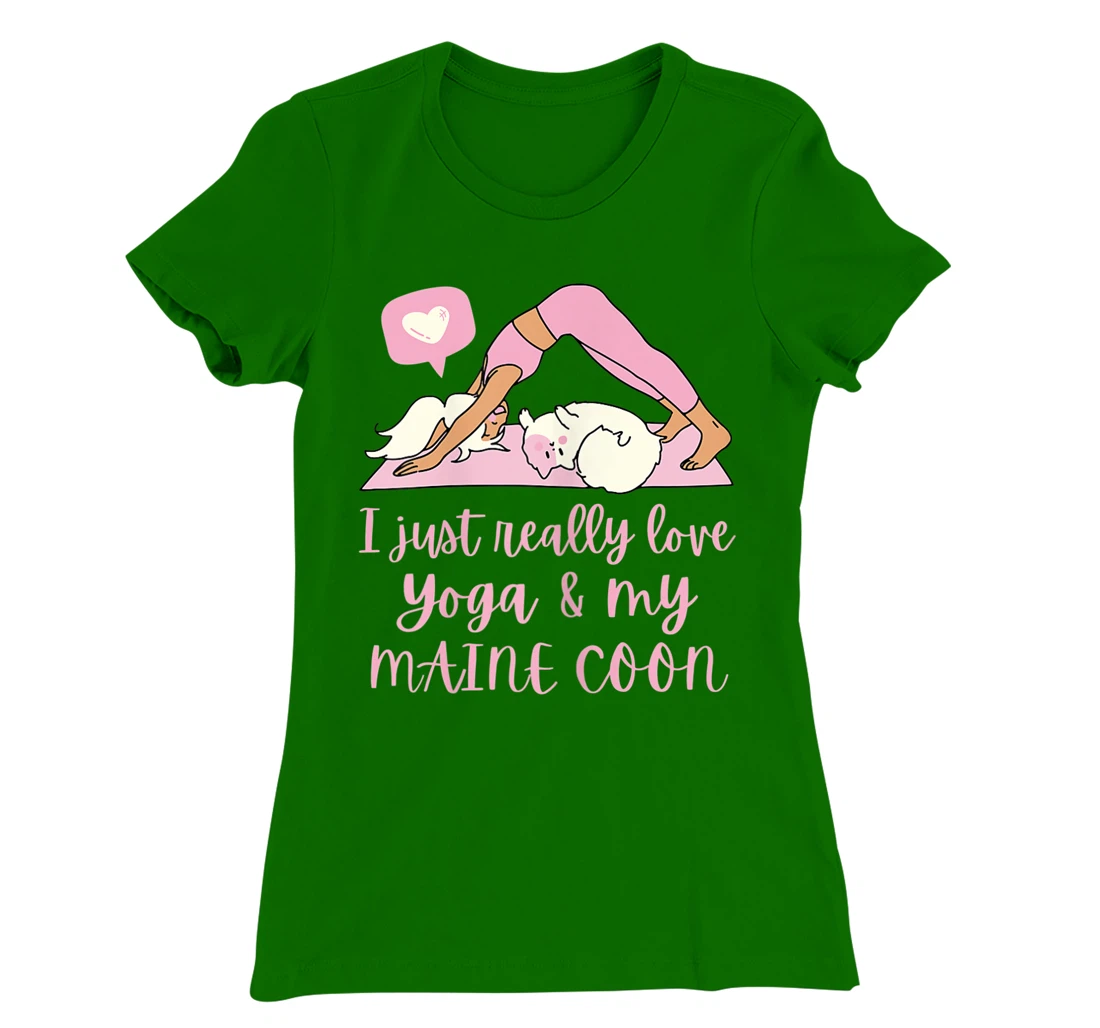 Womens I Just Really Love Yoga And My Maine Coon Cat T-Shirt, Women T-Shirt