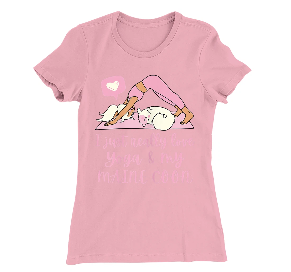 Womens I Just Really Love Yoga And My Maine Coon Cat T-Shirt, Women T-Shirt