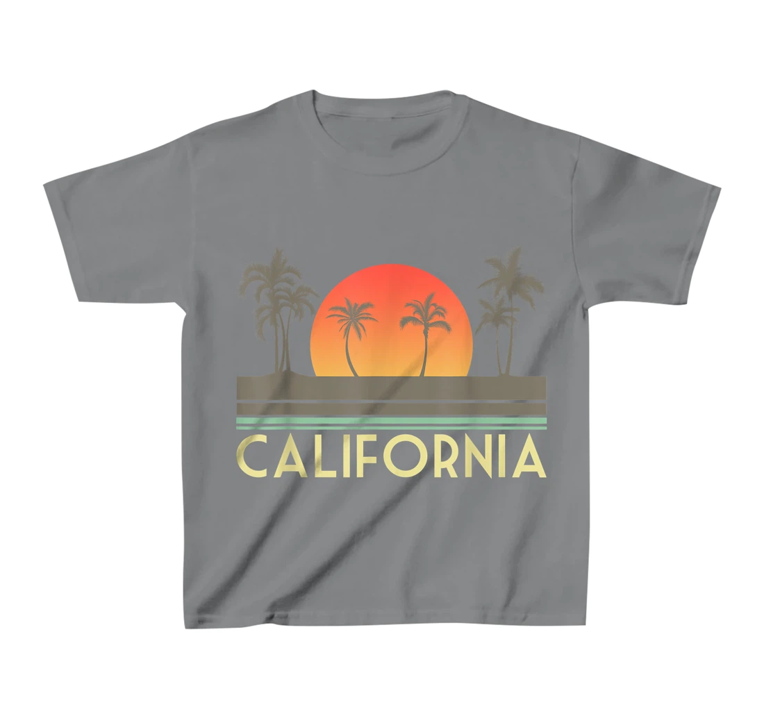 Womens Sunset Palm Trees Cali Summer Vacation Retro California T-Shirt, Kid T-Shirt and Women T-Shirt