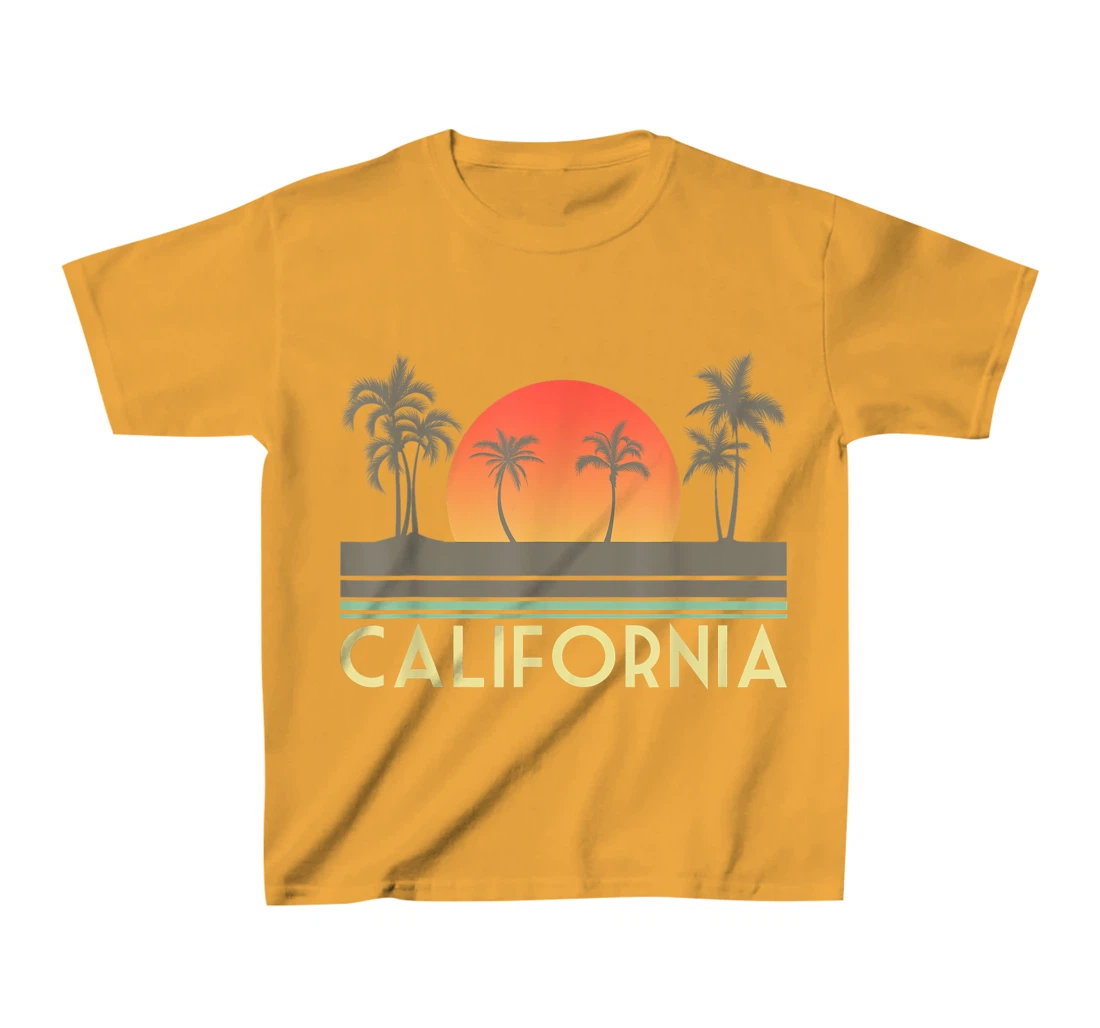 Womens Sunset Palm Trees Cali Summer Vacation Retro California T-Shirt, Kid T-Shirt and Women T-Shirt
