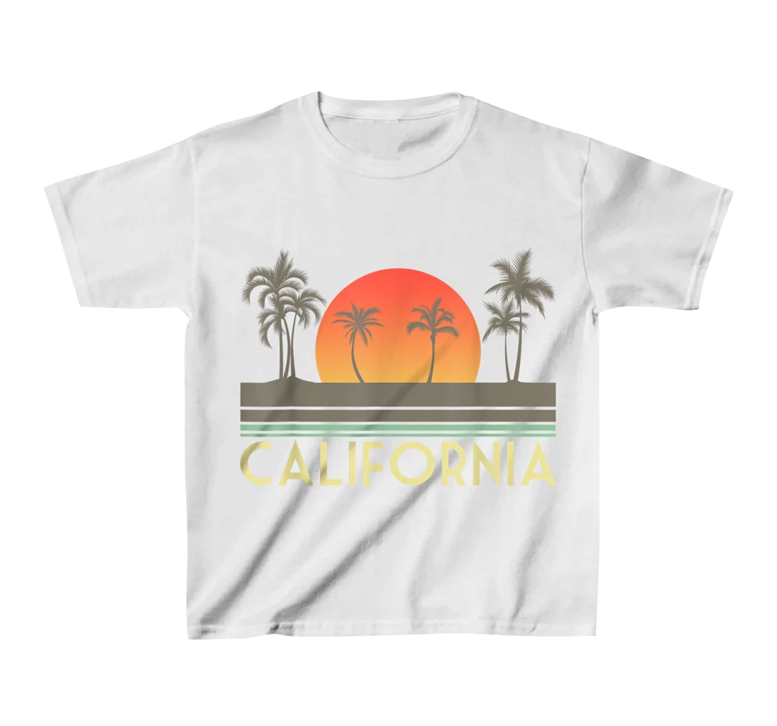 Womens Sunset Palm Trees Cali Summer Vacation Retro California T-Shirt, Kid T-Shirt and Women T-Shirt