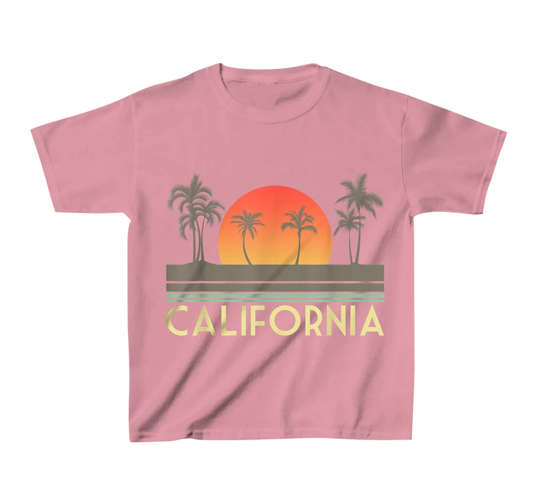 Womens Sunset Palm Trees Cali Summer Vacation Retro California T-Shirt, Kid T-Shirt and Women T-Shirt
