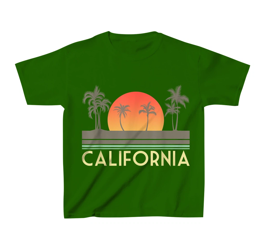 Womens Sunset Palm Trees Cali Summer Vacation Retro California T-Shirt, Kid T-Shirt and Women T-Shirt