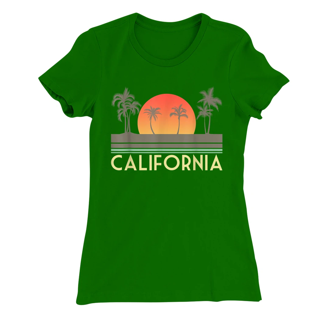 Womens Sunset Palm Trees Cali Summer Vacation Retro California T-Shirt, Kid T-Shirt and Women T-Shirt