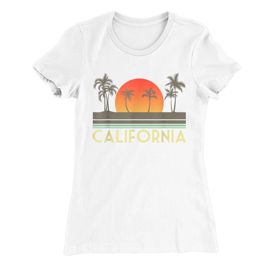 Womens Sunset Palm Trees Cali Summer Vacation Retro California T-Shirt, Kid T-Shirt and Women T-Shirt