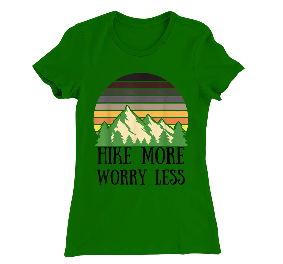 Womens Hike More Worry Less Funny Nature Lovers Hiking Mountains T-Shirt, Women T-Shirt
