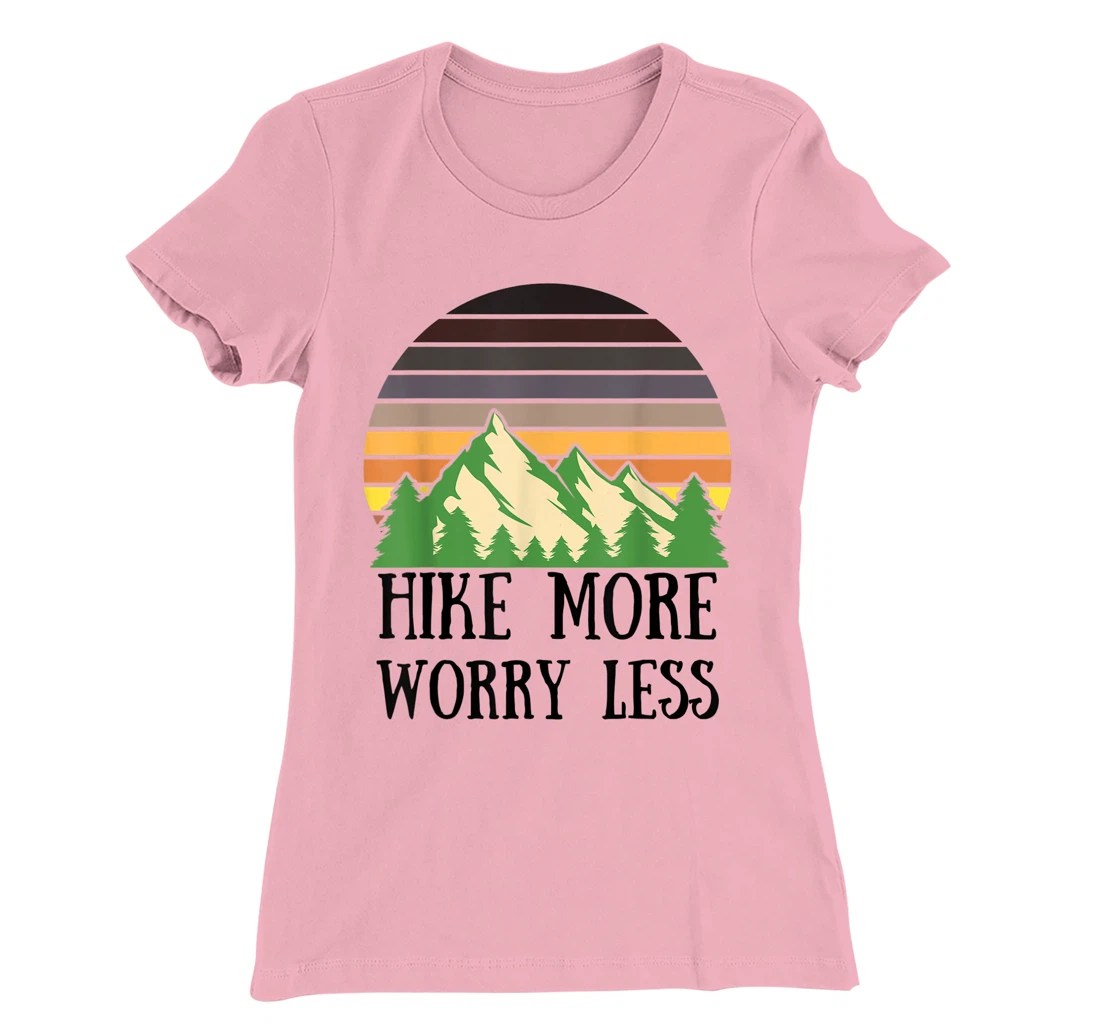 Womens Hike More Worry Less Funny Nature Lovers Hiking Mountains T-Shirt, Women T-Shirt