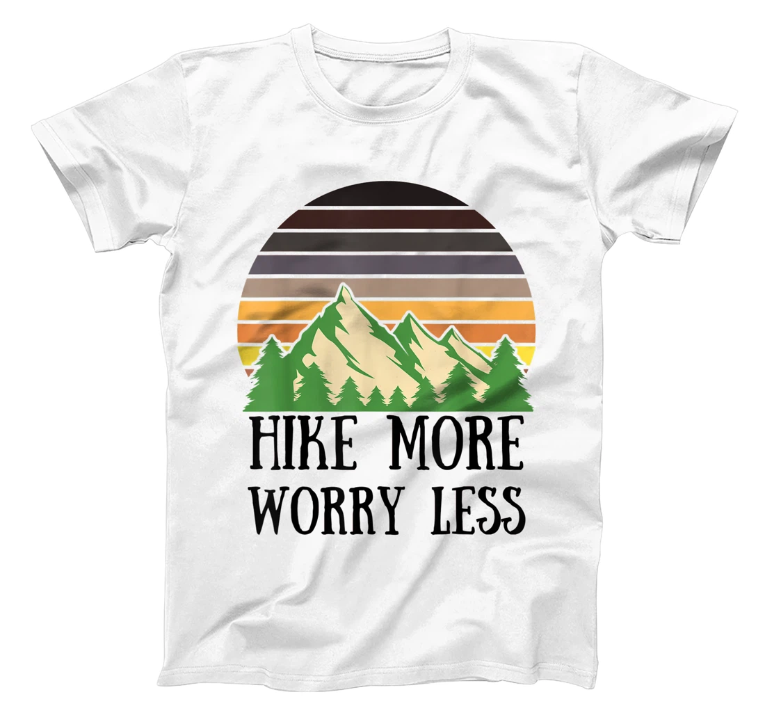 Womens Hike More Worry Less Funny Nature Lovers Hiking Mountains T-Shirt, Women T-Shirt