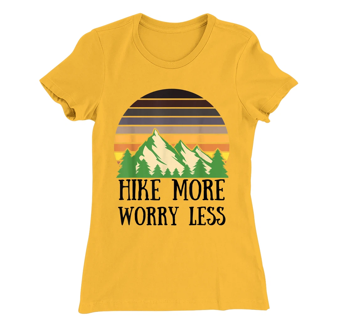 Womens Hike More Worry Less Funny Nature Lovers Hiking Mountains T-Shirt, Women T-Shirt
