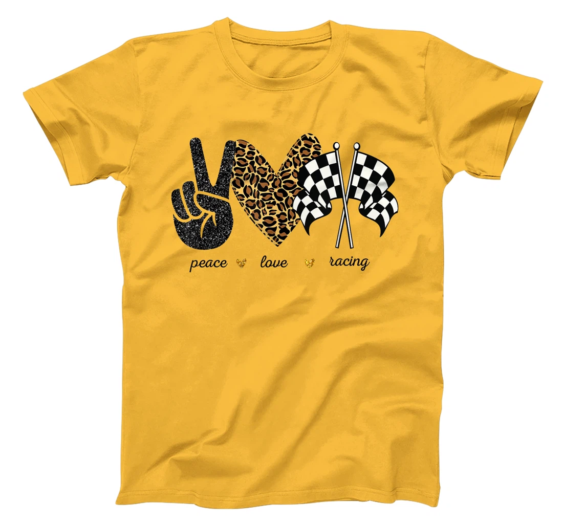 Womens Peace Love Racing Leopard Racing Lovers T-Shirt, Women T-Shirt