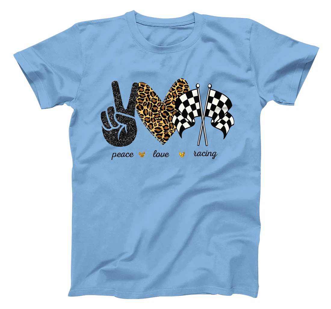 Womens Peace Love Racing Leopard Racing Lovers T-Shirt, Women T-Shirt