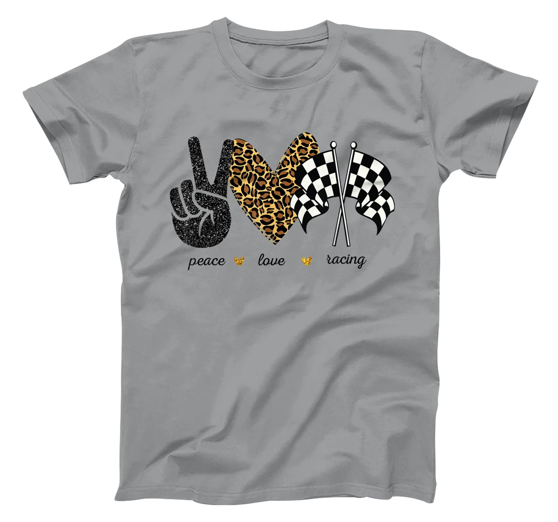Womens Peace Love Racing Leopard Racing Lovers T-Shirt, Women T-Shirt