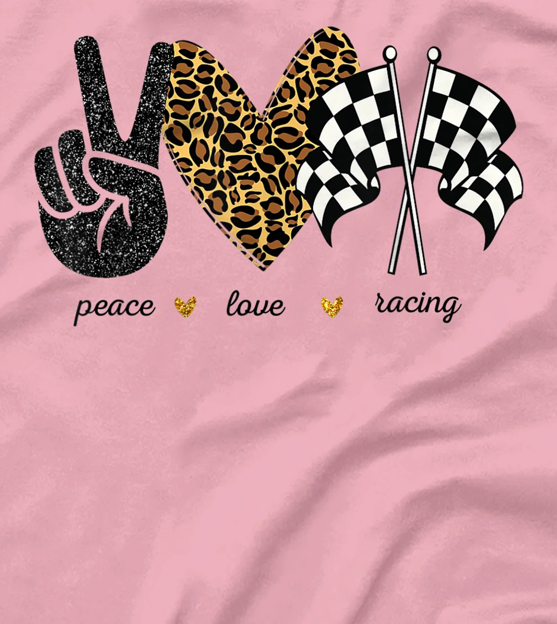 Womens Peace Love Racing Leopard Racing Lovers T-Shirt, Women T-Shirt