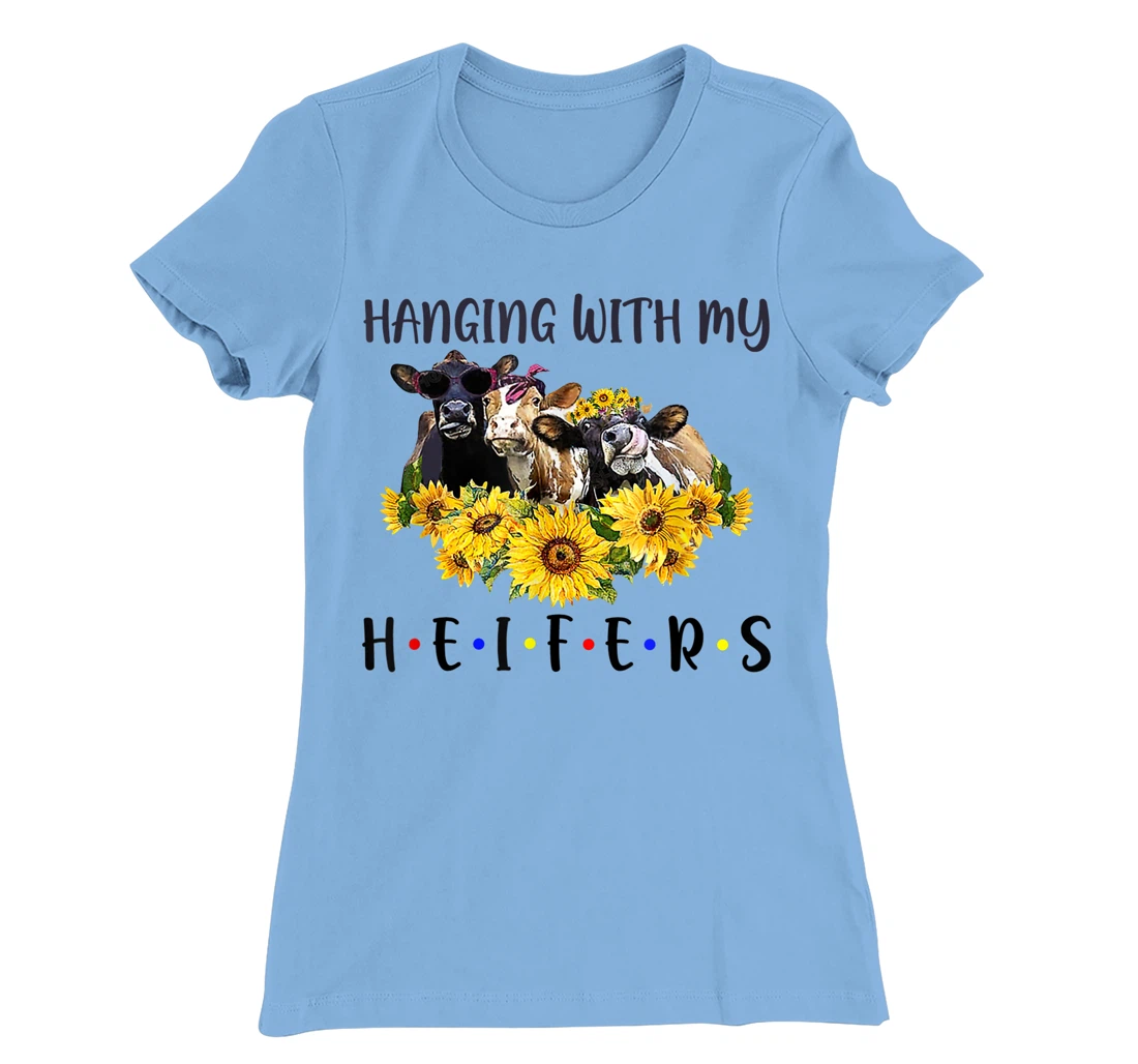 Womens Cute Women's Hanging With My Heifers Bandana sunflower T-Shirt, Women T-Shirt