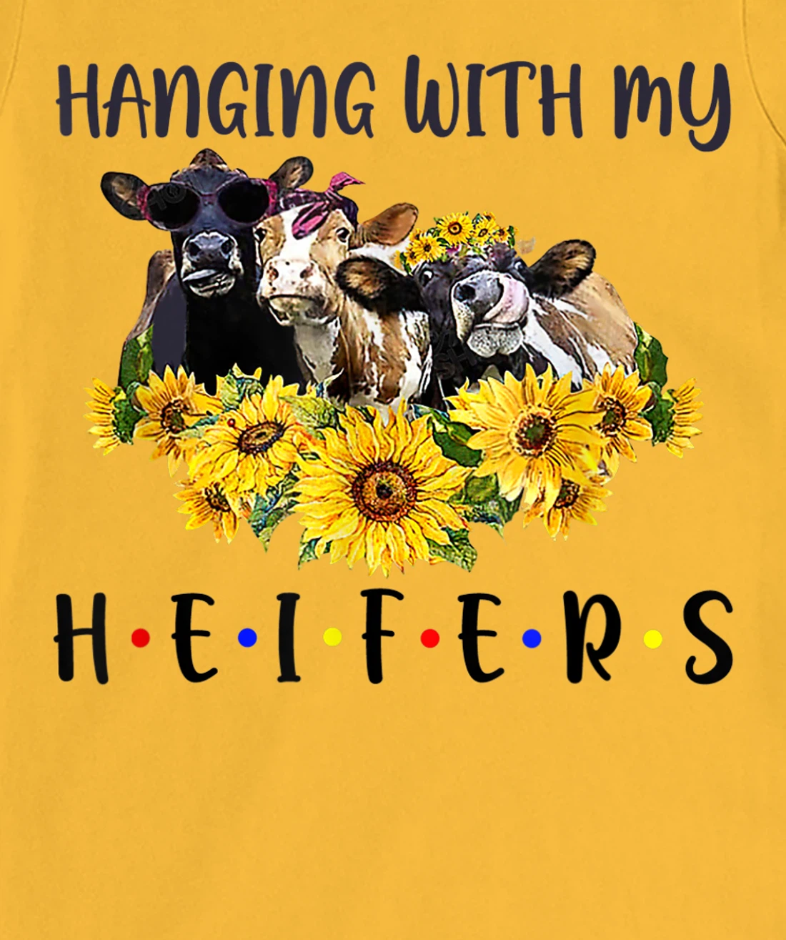 Womens Cute Women's Hanging With My Heifers Bandana sunflower T-Shirt, Women T-Shirt