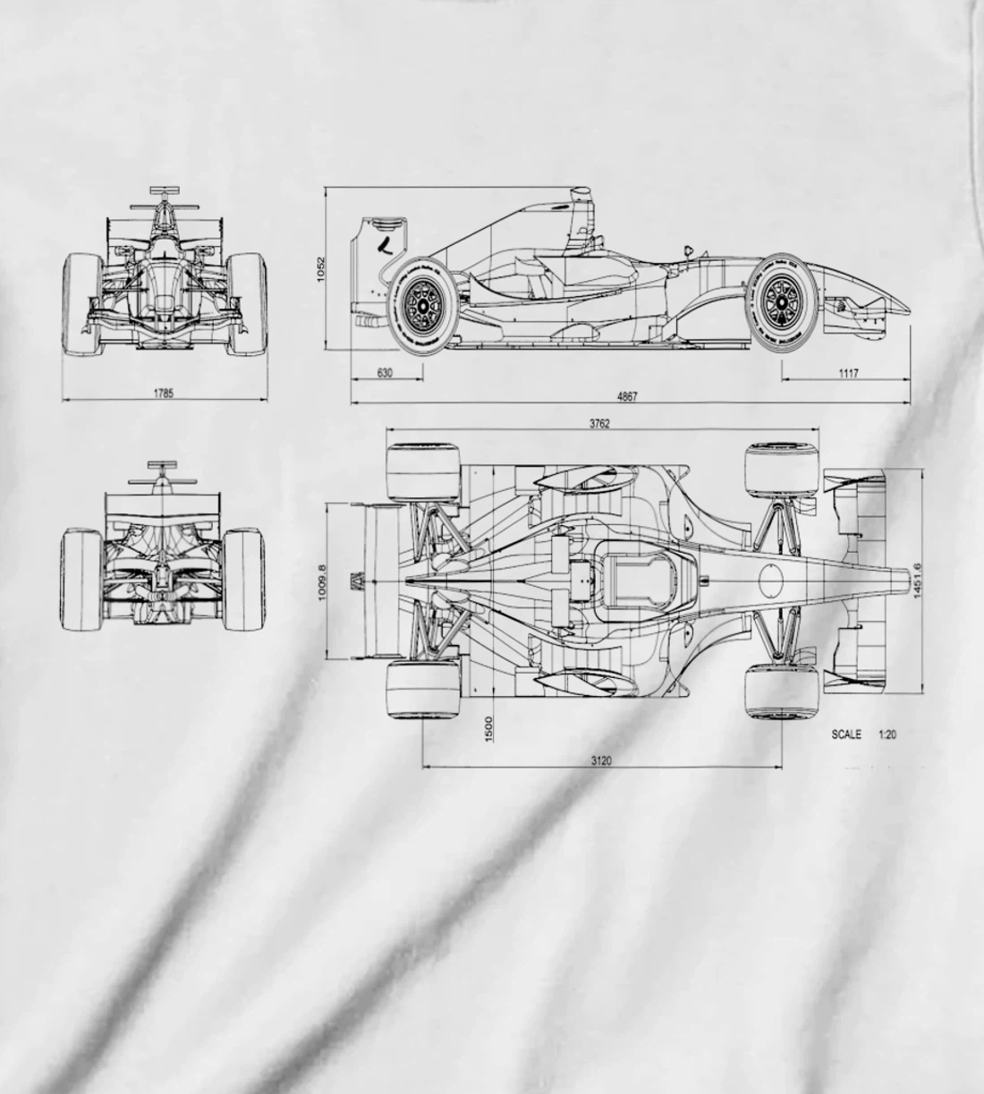 Womens Formula Racing Car draw Mechanical Engineering T-Shirt, Kid T-Shirt and Women T-Shirt