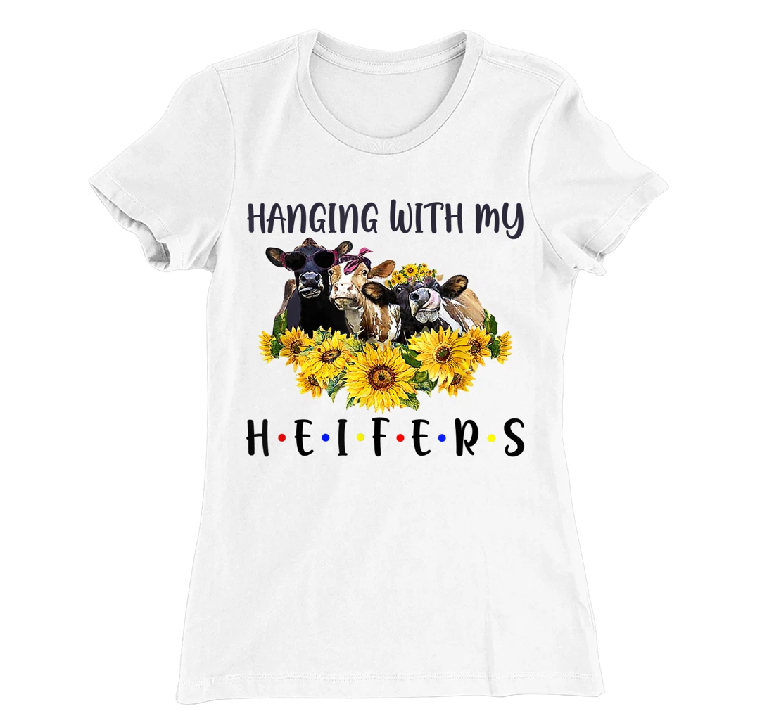 Womens Cute Women's Hanging With My Heifers Bandana sunflower T-Shirt, Women T-Shirt