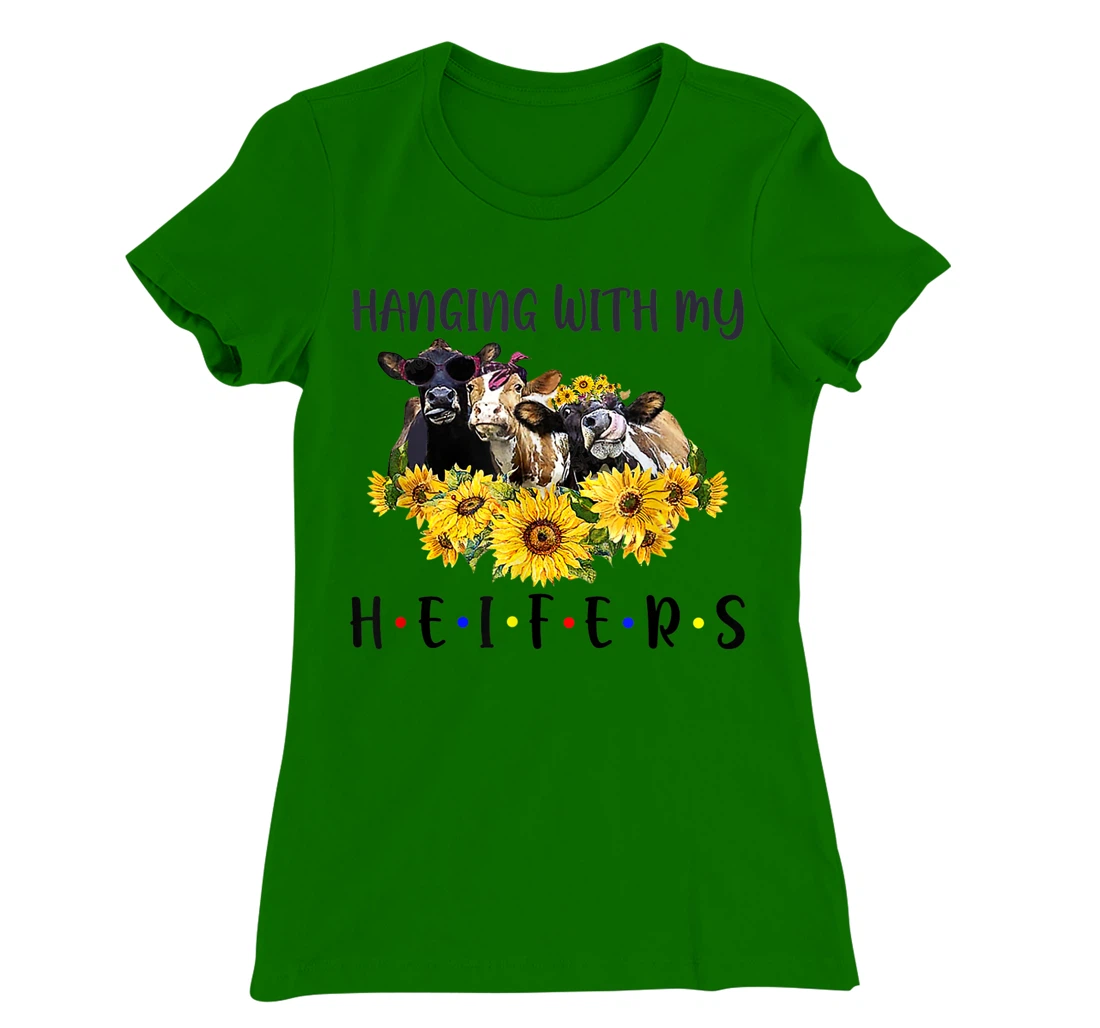 Womens Cute Women's Hanging With My Heifers Bandana sunflower T-Shirt, Women T-Shirt