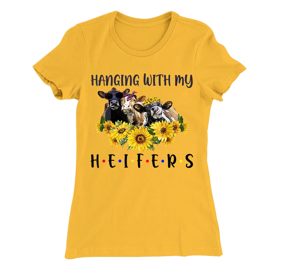 Womens Cute Women's Hanging With My Heifers Bandana sunflower T-Shirt, Women T-Shirt