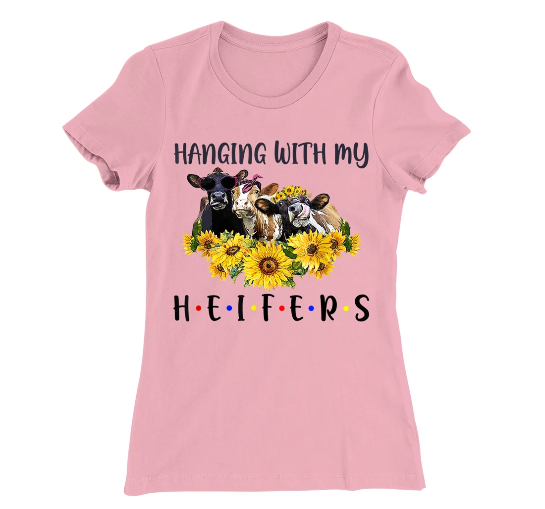Womens Cute Women's Hanging With My Heifers Bandana sunflower T-Shirt, Women T-Shirt