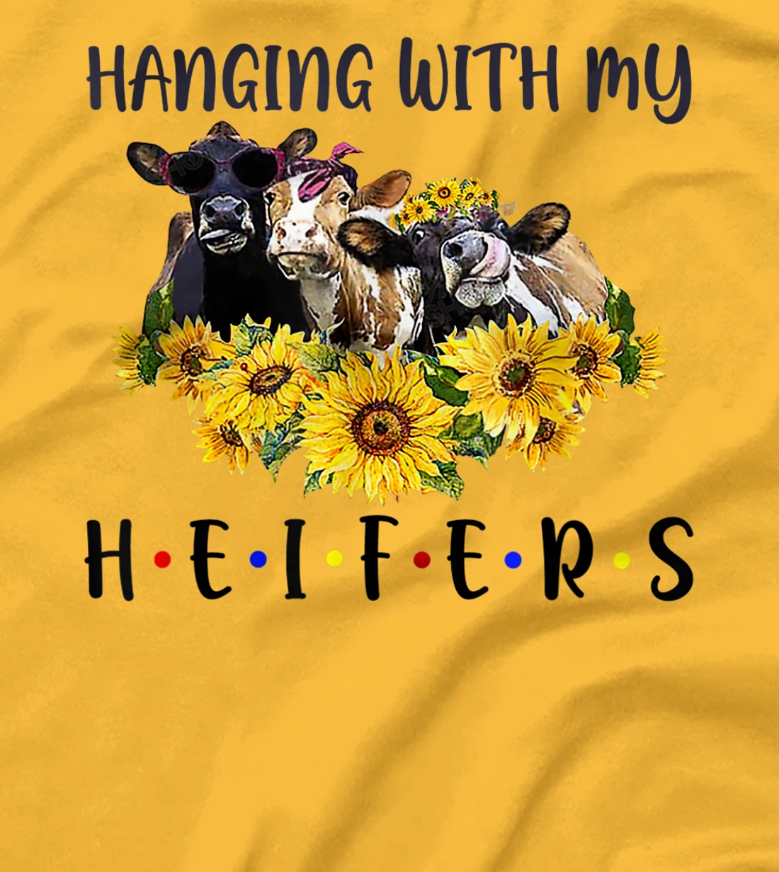 Womens Cute Women's Hanging With My Heifers Bandana sunflower T-Shirt, Women T-Shirt