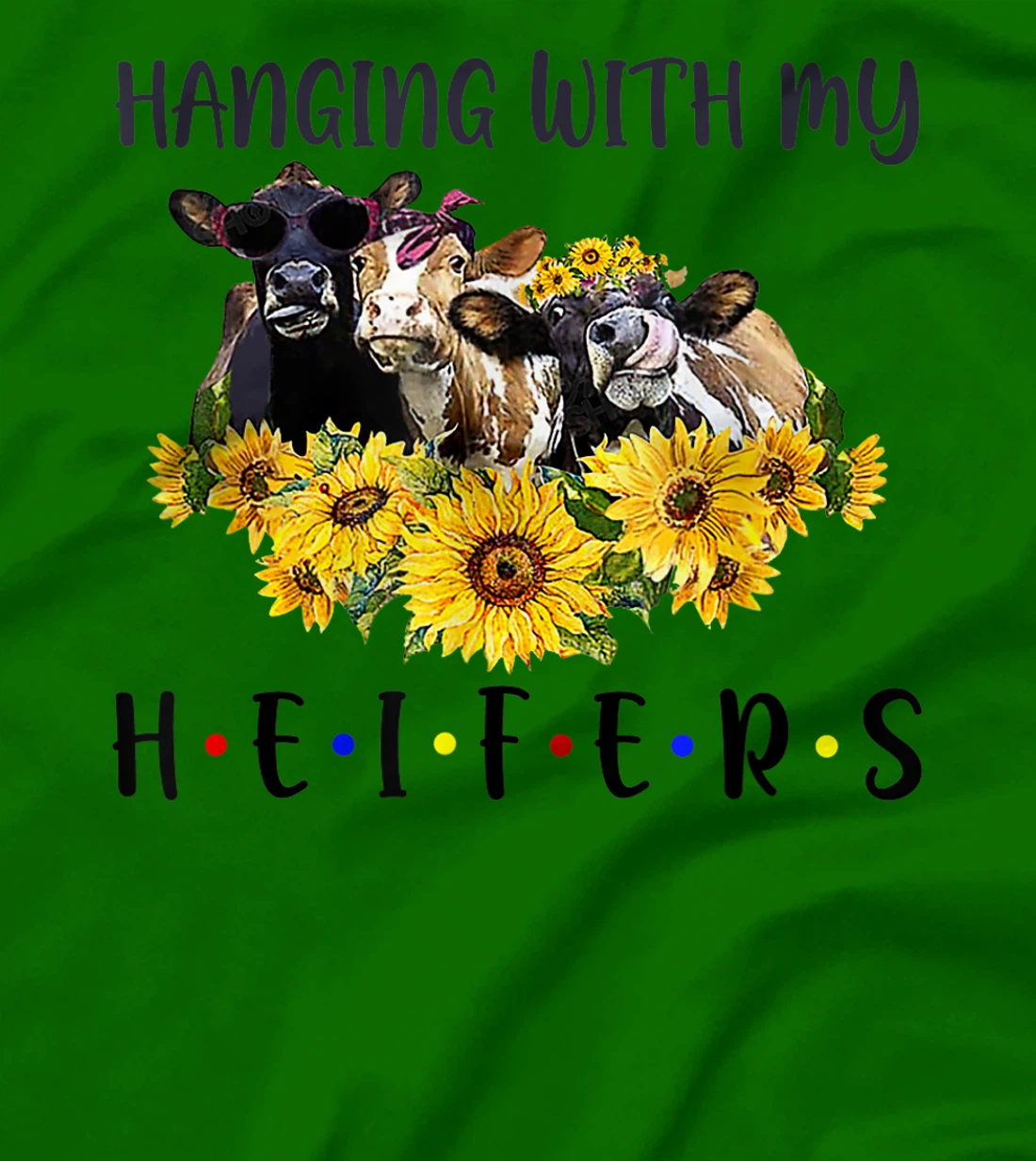 Womens Cute Women's Hanging With My Heifers Bandana sunflower T-Shirt, Women T-Shirt