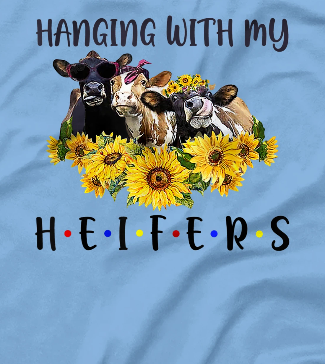 Womens Cute Women's Hanging With My Heifers Bandana sunflower T-Shirt, Women T-Shirt