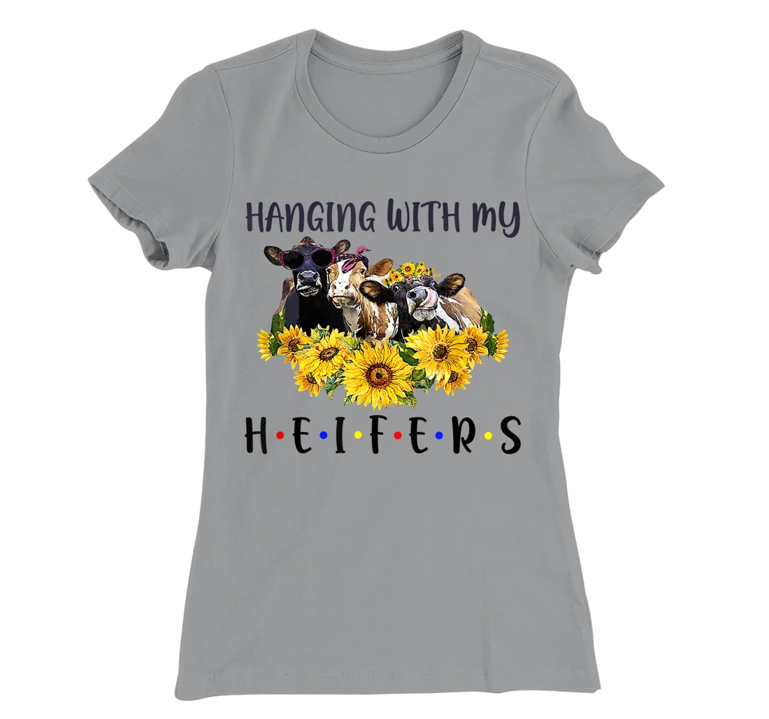Womens Cute Women's Hanging With My Heifers Bandana sunflower T-Shirt, Women T-Shirt