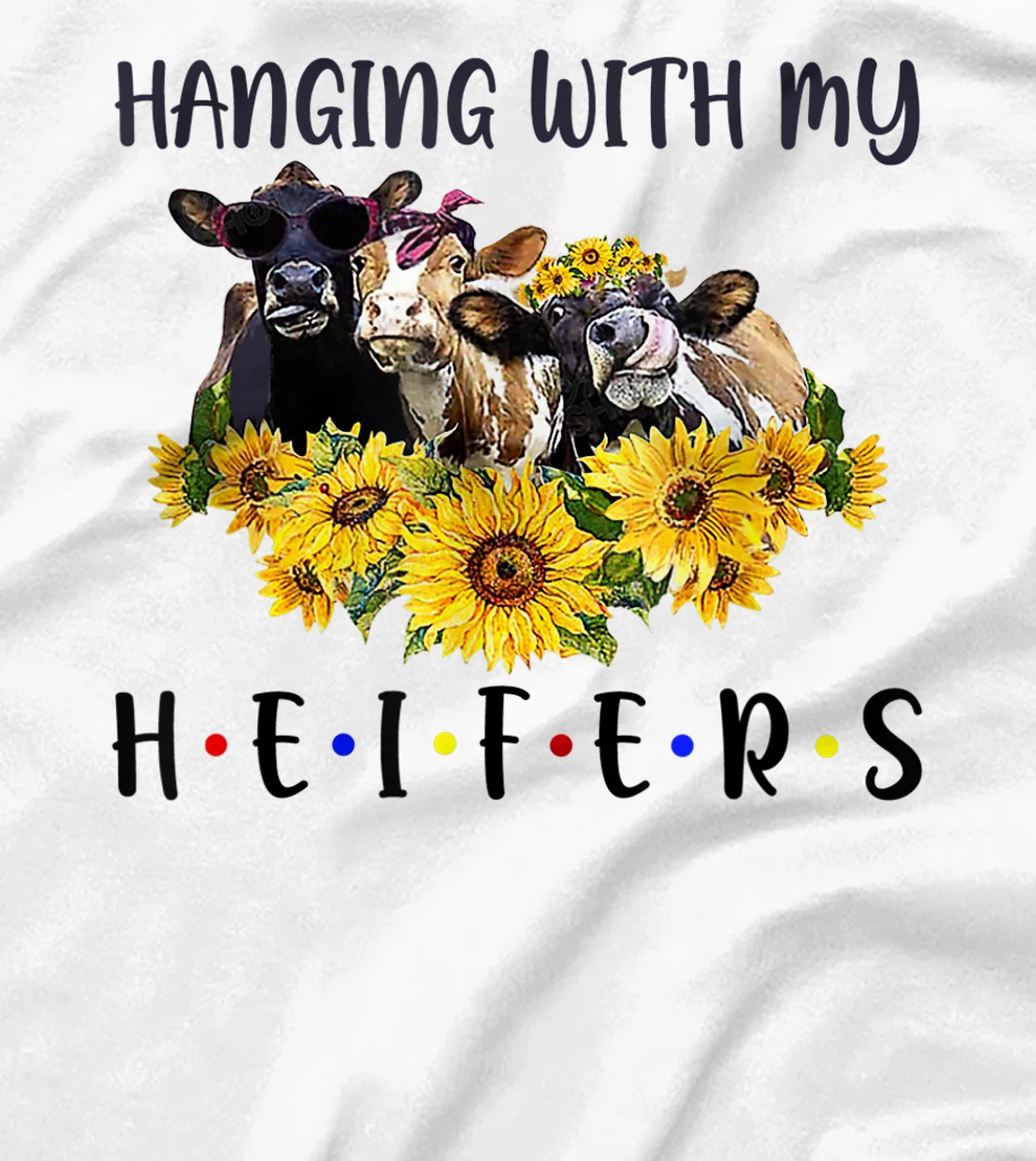 Womens Cute Women's Hanging With My Heifers Bandana sunflower T-Shirt, Women T-Shirt