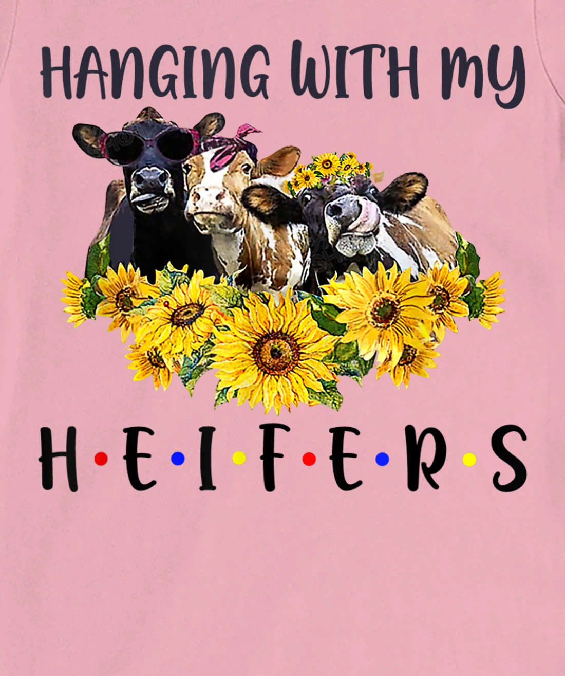 Womens Cute Women's Hanging With My Heifers Bandana sunflower T-Shirt, Women T-Shirt