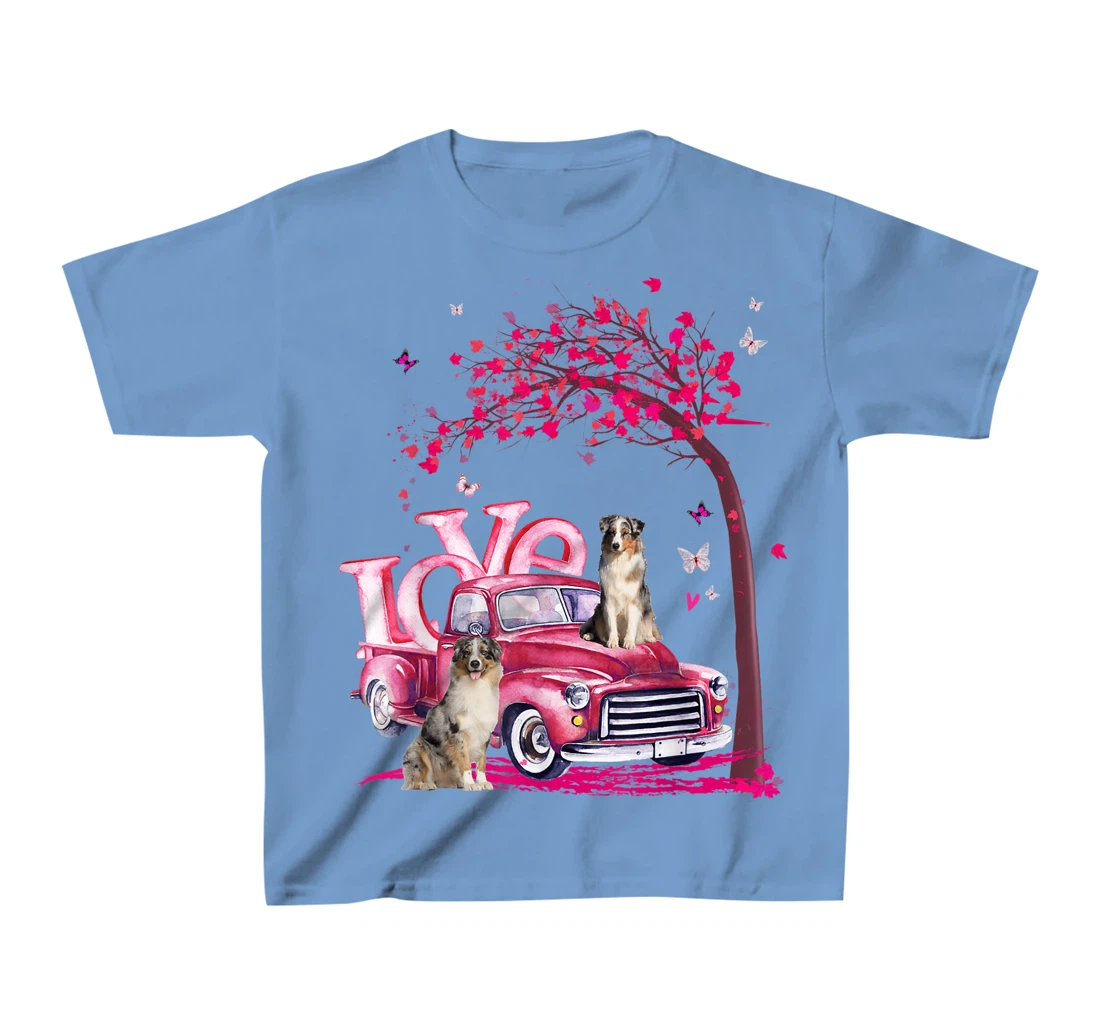Womens Valentines Day LOVE Pickup Truck Australian Shepherd T-Shirt, Kid T-Shirt and Women T-Shirt