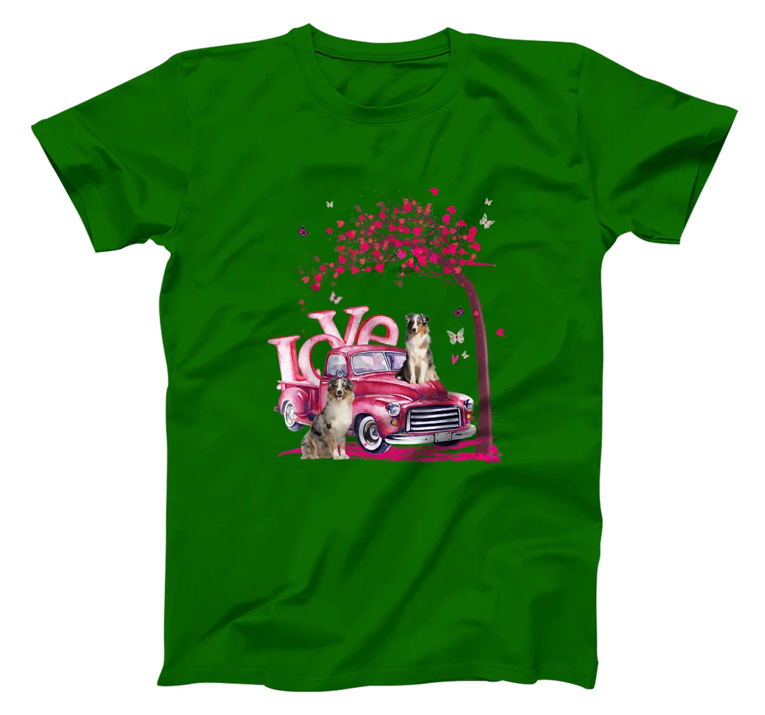 Womens Valentines Day LOVE Pickup Truck Australian Shepherd T-Shirt, Kid T-Shirt and Women T-Shirt