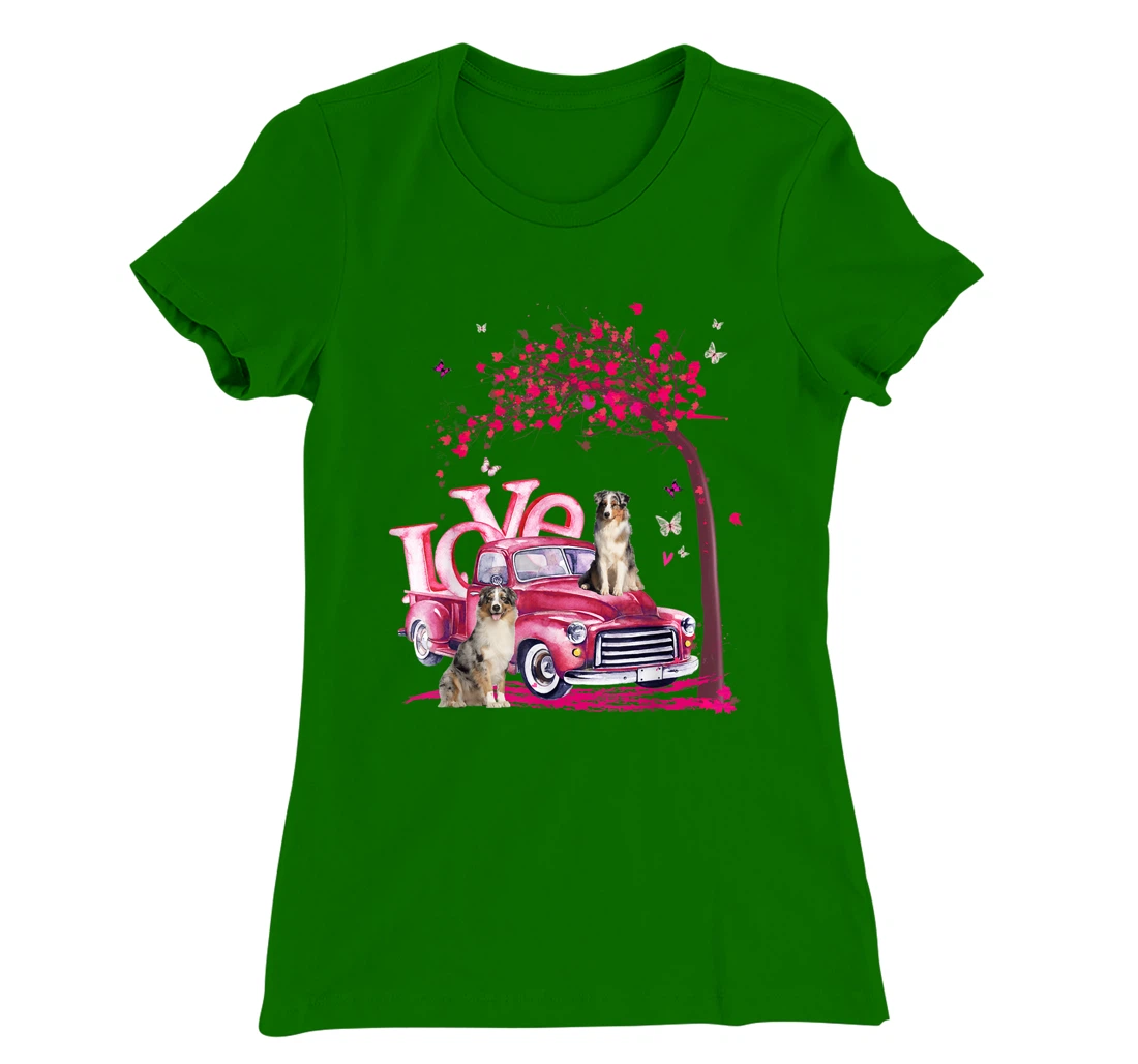 Womens Valentines Day LOVE Pickup Truck Australian Shepherd T-Shirt, Kid T-Shirt and Women T-Shirt