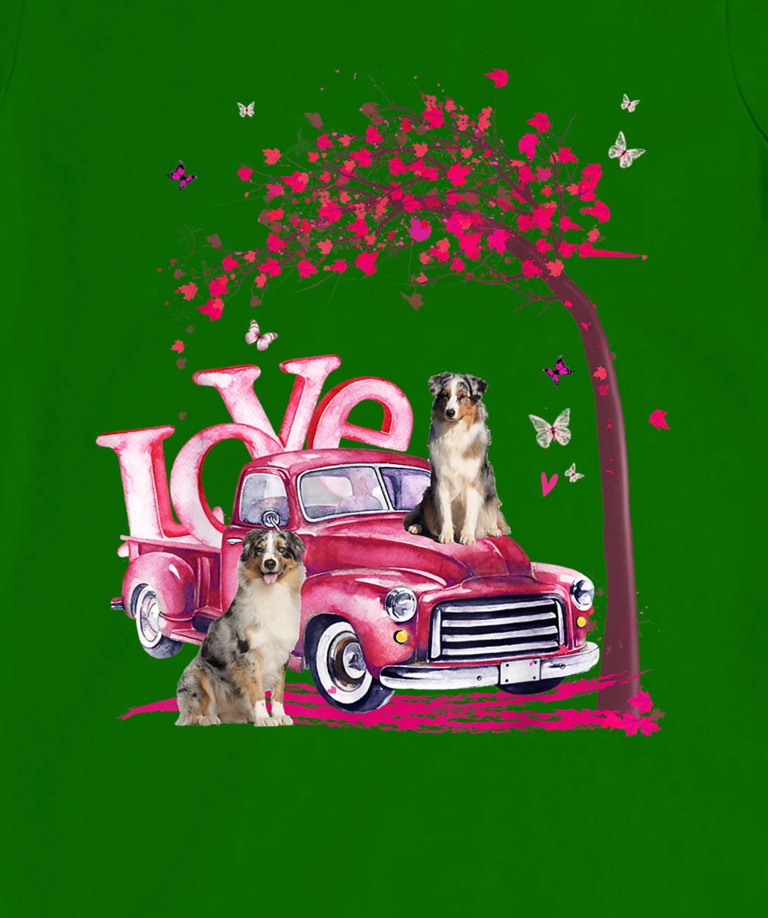 Womens Valentines Day LOVE Pickup Truck Australian Shepherd T-Shirt, Kid T-Shirt and Women T-Shirt